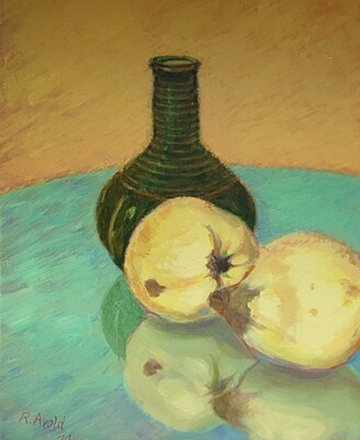 Quitten an grüner Vase